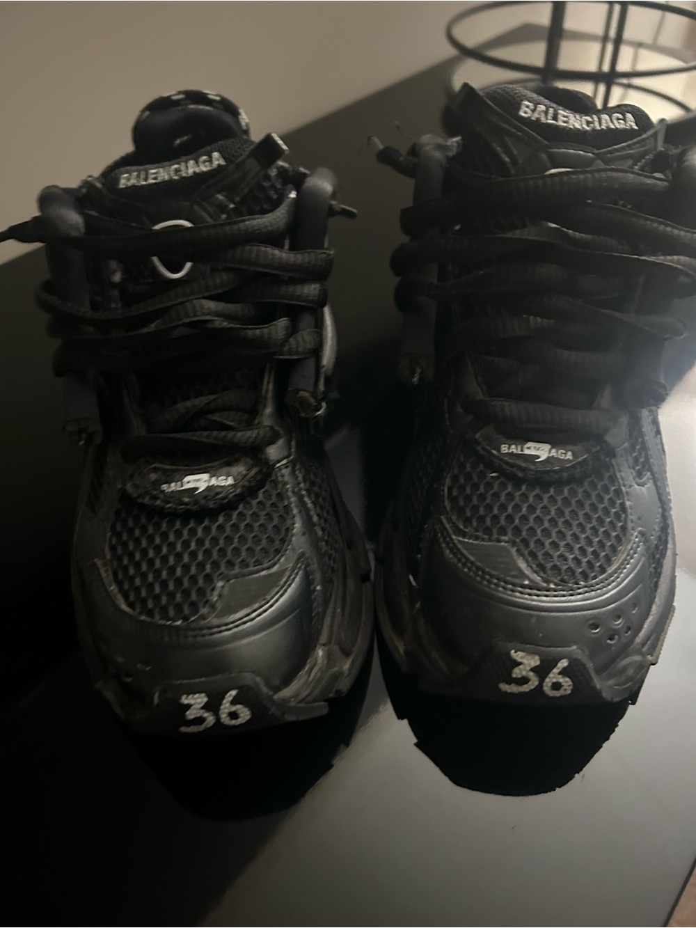Balenciaga Black Chunky Mesh Leather Sneakers - Picture 1 of 4